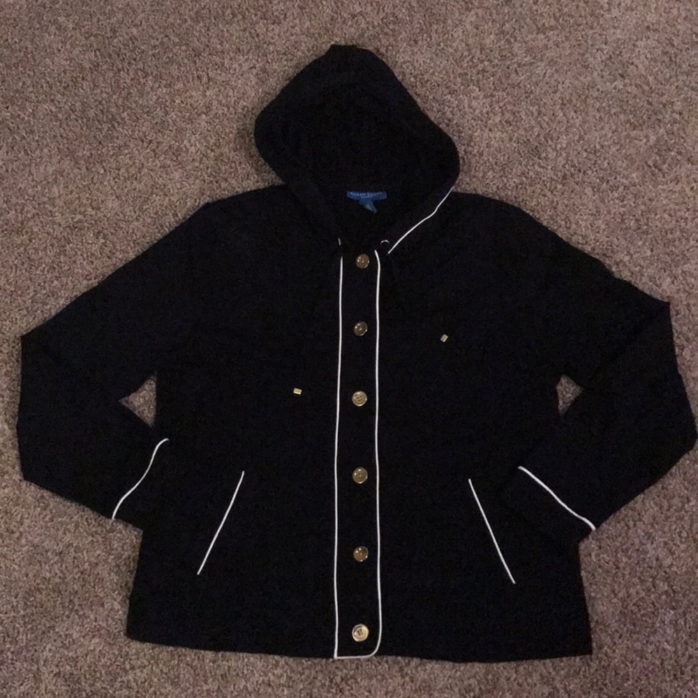 Karen Scott Black Sport Sweater Hoodie ButtonUp